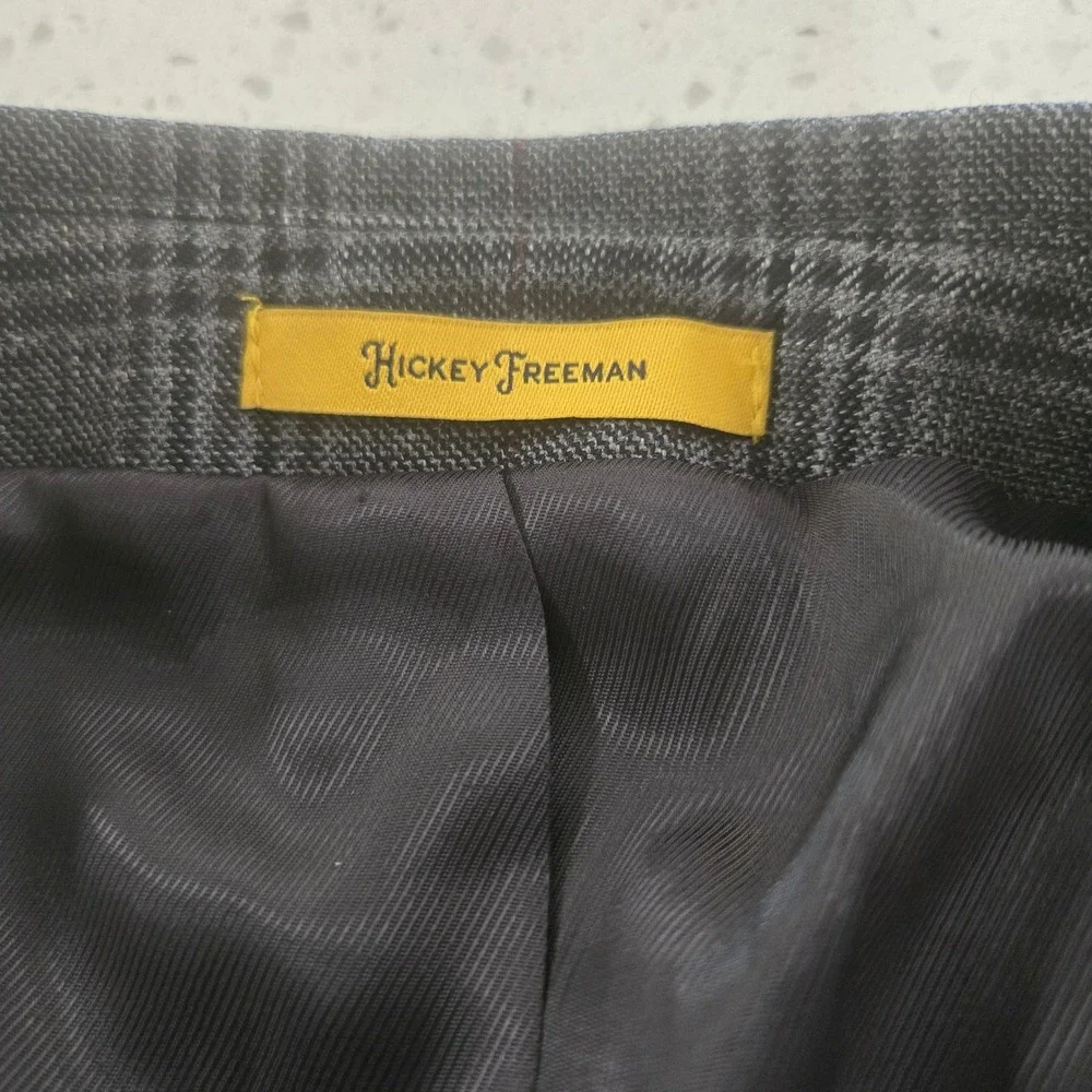 Hickey Freeman Blazer Mens 52R Grey Plaid Wool Silk Linen Classic Fit Sport Coat